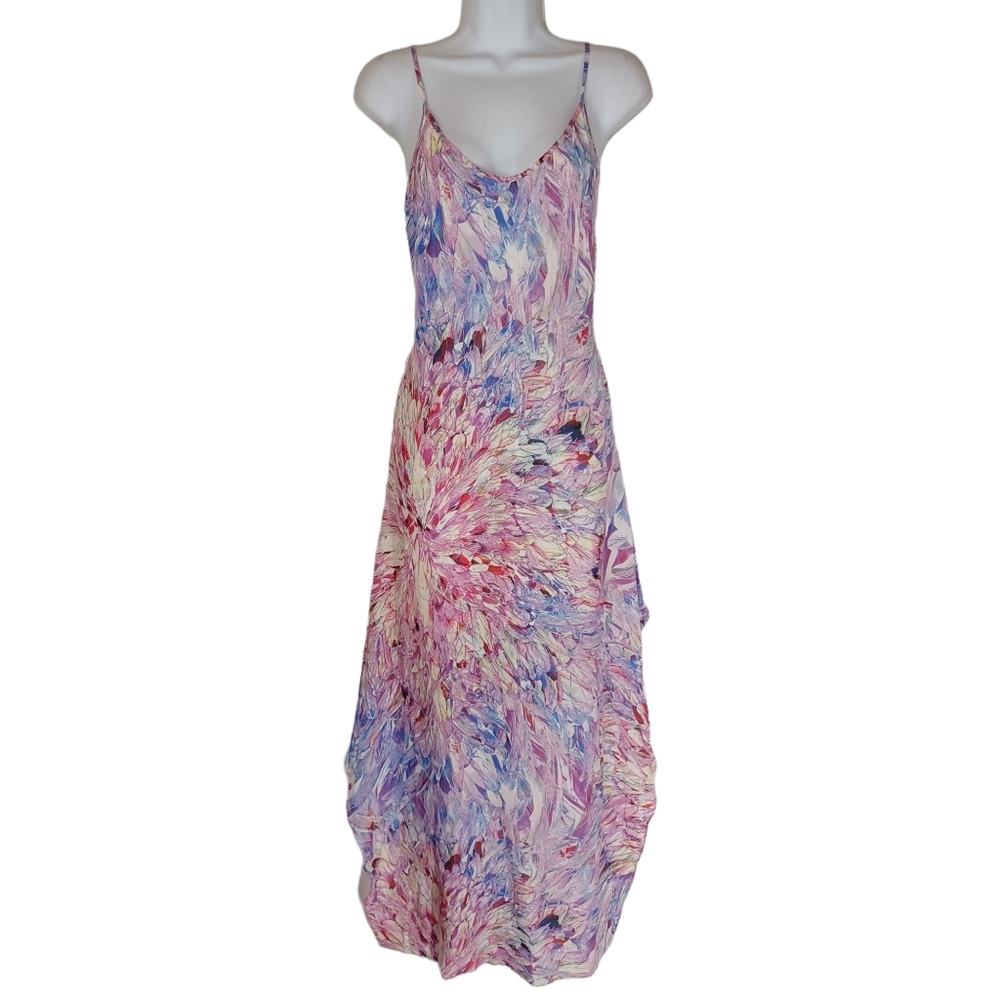 CHARLIE JADE Pink Purple Watercolor Floral Print Sleeveless Maxi Dress XS NWT